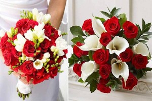 свадебный букет из красных роз